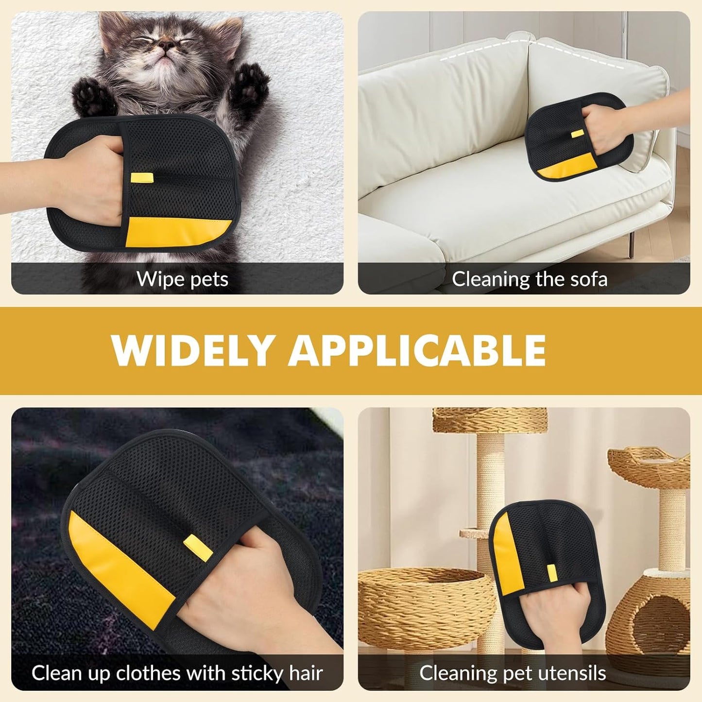 Pet Hair Removal Glove,2Pcs,Electrostatic Gloves Pet Hair Removal,Highly Efficient,Pet Hair Remover Glove,9.45-Inch Large Brush Surface,Reusable Cat Grooming Gloves for Couch,Sweater,Carpet,Curtain.