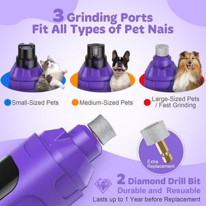 Dog Nail Grinder,6-Speed Pet Nail Grinder W/Light Quiet Rechargeable Electric Dog Nail Trimmer Painless Paws Grooming & Smoothing Tool for Large Medium Small Dogs(Purple)