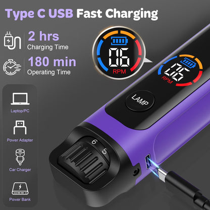 Dog Nail Grinder,6-Speed Pet Nail Grinder W/Light Quiet Rechargeable Electric Dog Nail Trimmer Painless Paws Grooming & Smoothing Tool for Large Medium Small Dogs(Purple)