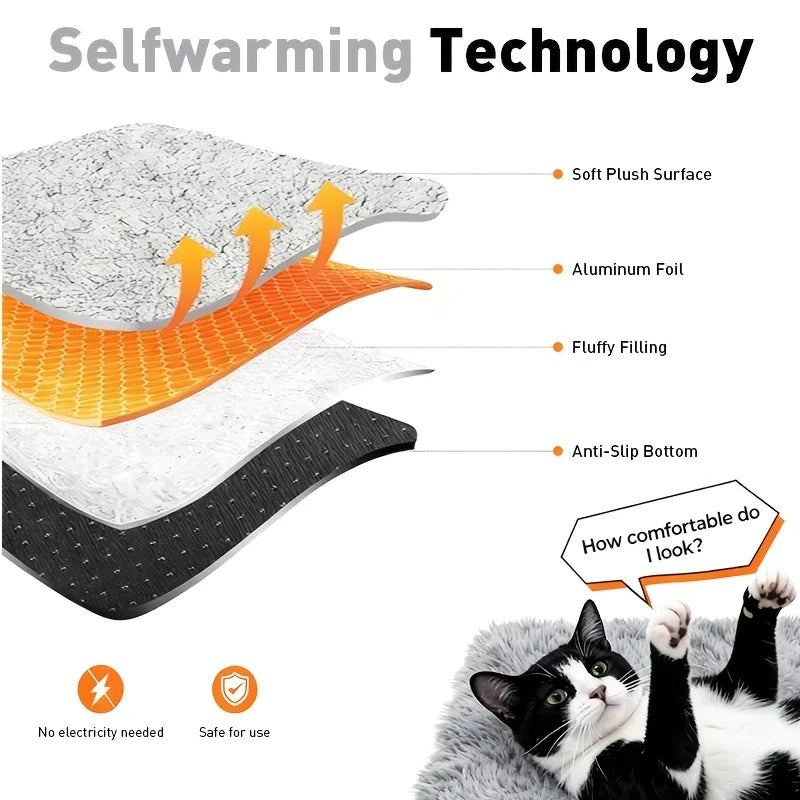 Self Warming Cat Bed, Extra Warm Self Heating Pad for Cats & Dogs, Anti-Slip Thermal Pet Mat, Washable Cover, Not Electric, Grey