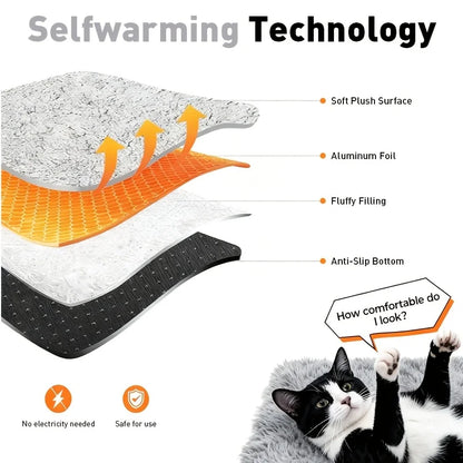 Self Warming Cat Bed, Extra Warm Self Heating Pad for Cats & Dogs, Anti-Slip Thermal Pet Mat, Washable Cover, Not Electric, Grey