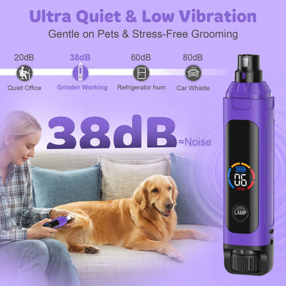 Dog Nail Grinder,6-Speed Pet Nail Grinder W/Light Quiet Rechargeable Electric Dog Nail Trimmer Painless Paws Grooming & Smoothing Tool for Large Medium Small Dogs(Purple)