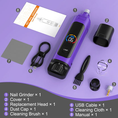 Dog Nail Grinder,6-Speed Pet Nail Grinder W/Light Quiet Rechargeable Electric Dog Nail Trimmer Painless Paws Grooming & Smoothing Tool for Large Medium Small Dogs(Purple)